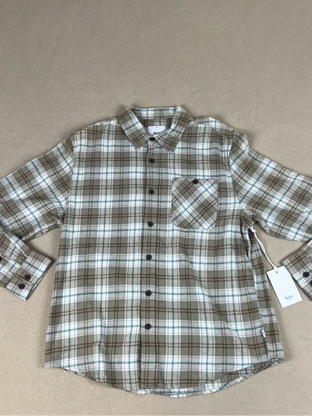 Katin Derek Flannel, 100% Cotton Gray Rock Plaid Button Up Shirt. Men's Sz S